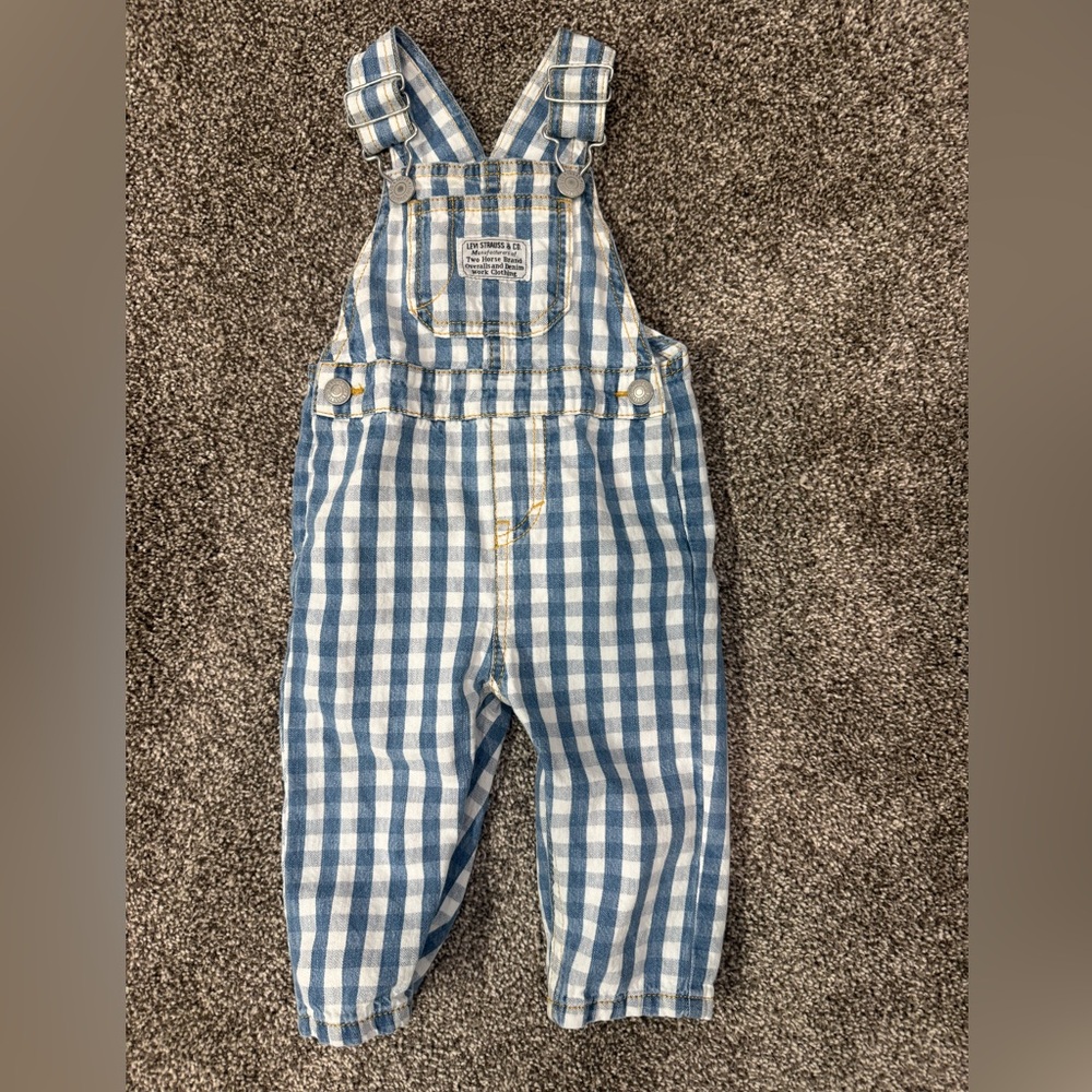 Levi's Blue and White Gingham Kids Overalls